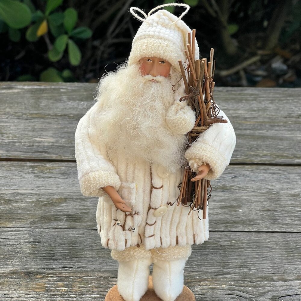 Old World Santa holding Twigs on Stand Ornament Figure